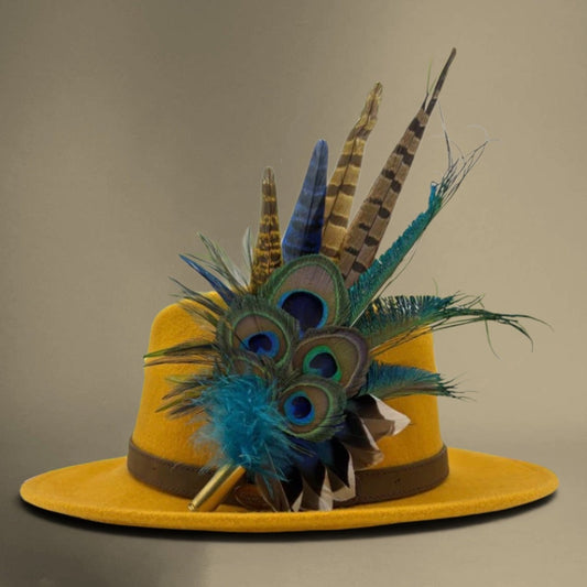 Navy, Green & natural Feather Hat Pin (CFP797)