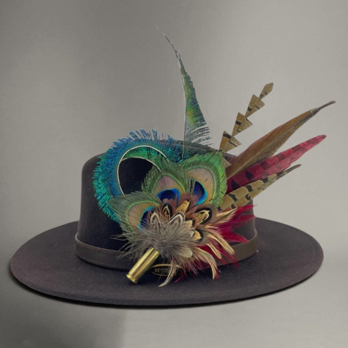 Teal, Deep Red & Natural Feather Hat Pin (CFP786)
