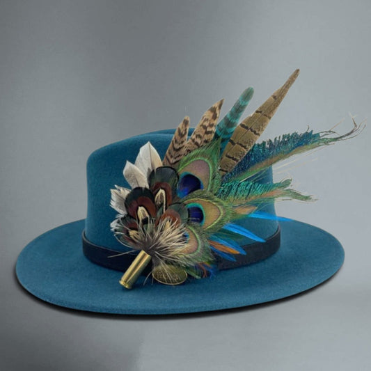 Teal & Natural Feather Hat Pin (CFP784)