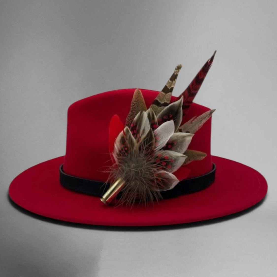Red & Natural Feather Hat Pin (CFP780)