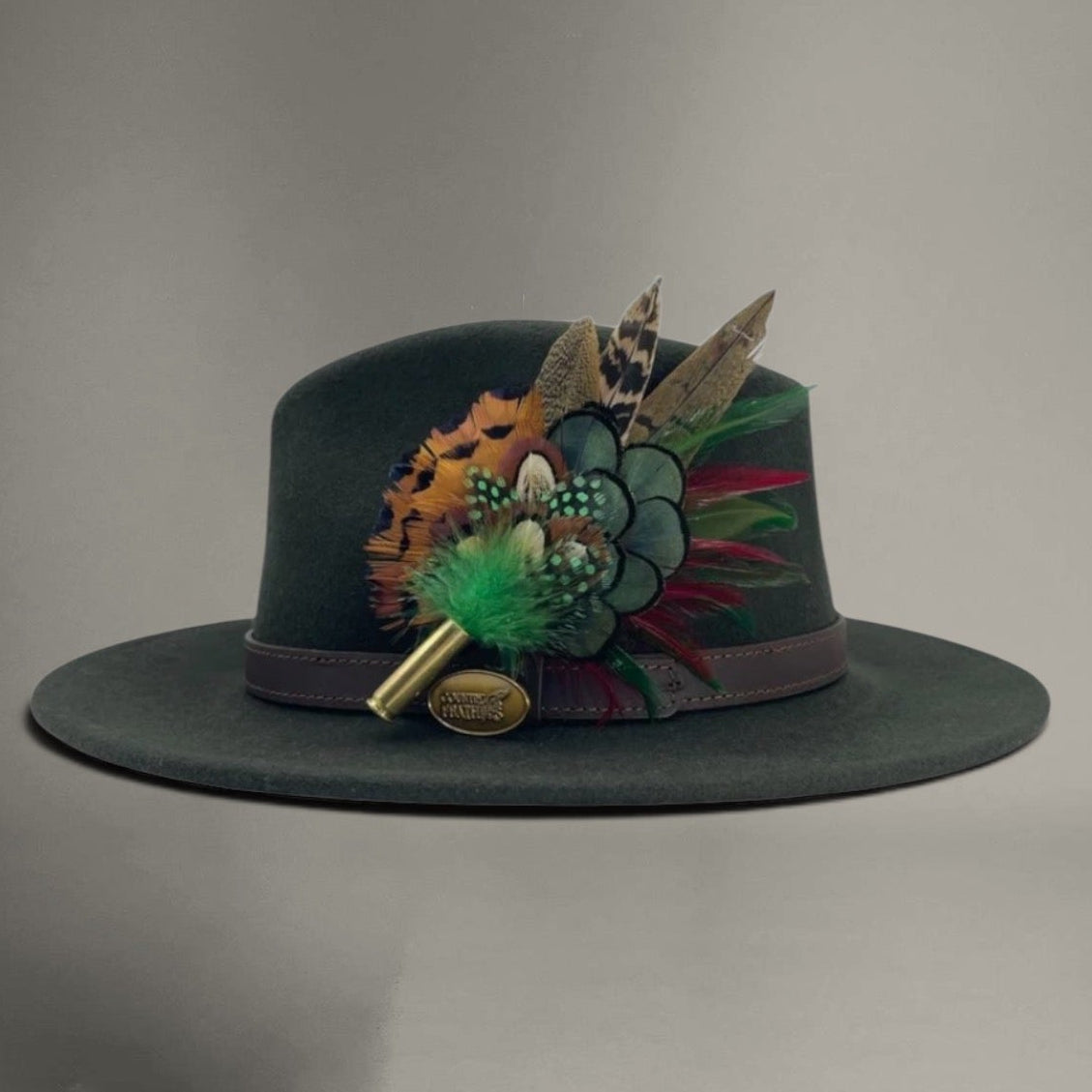 Peacock, Wine & Natural Feather Hat Pin (CFP761)
