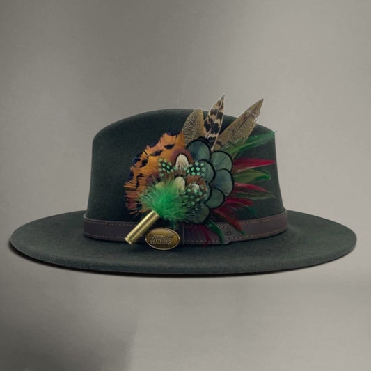 Peacock, Wine & Natural Feather Hat Pin (CFP761)