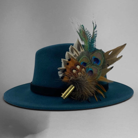 Peacock, Rust & Natural Feather Hat Pin (CFP757)