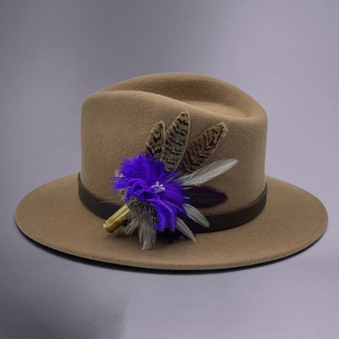 Purple & Natural Feather Hat Pin (CFP642)
