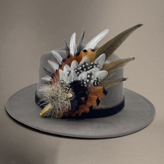 Black, White & Natural Feather Hat Pin (CFP622)