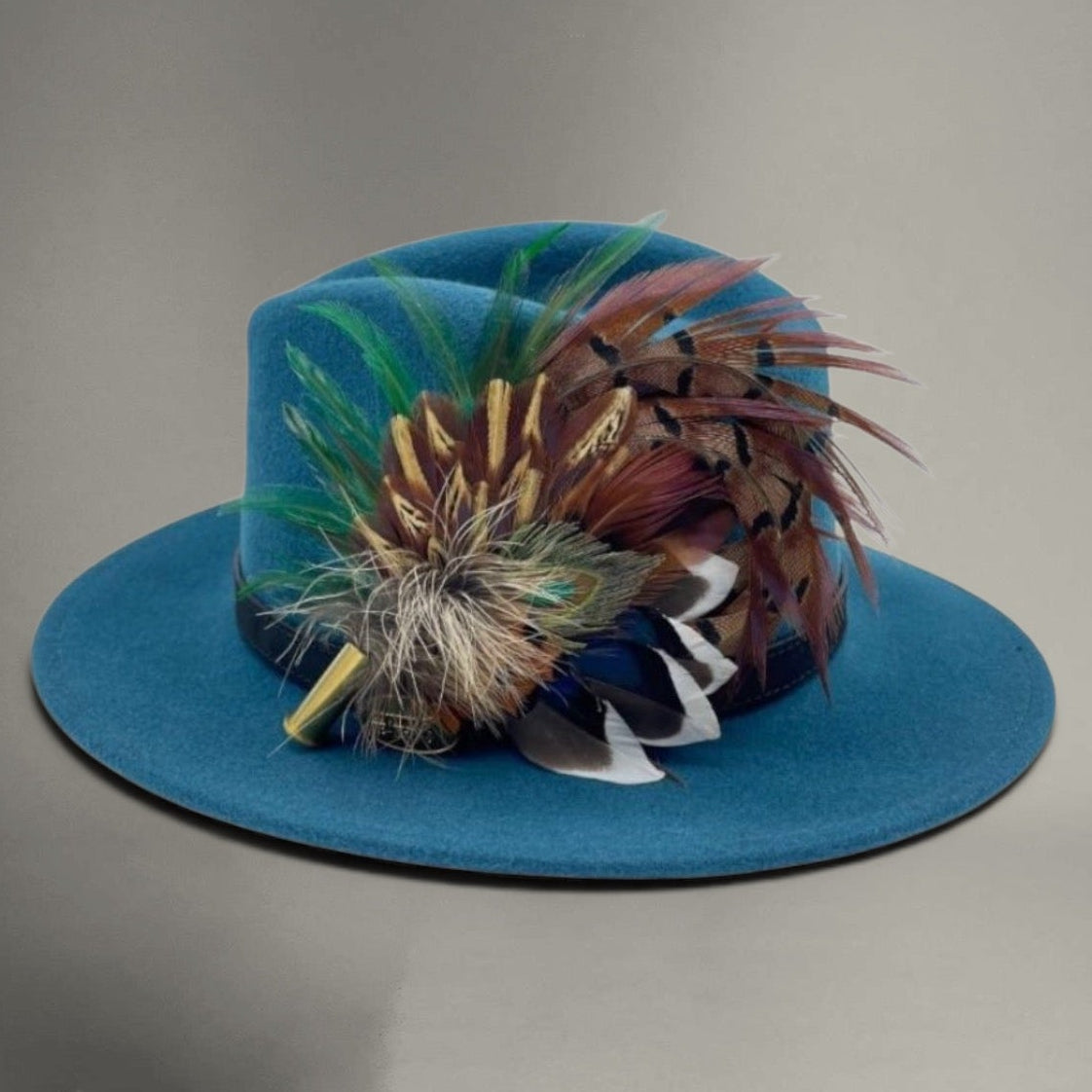 Peacock, Green & Natural Feather Hat Pin (CFP611)