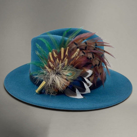 Peacock, Green & Natural Feather Hat Pin (CFP611)