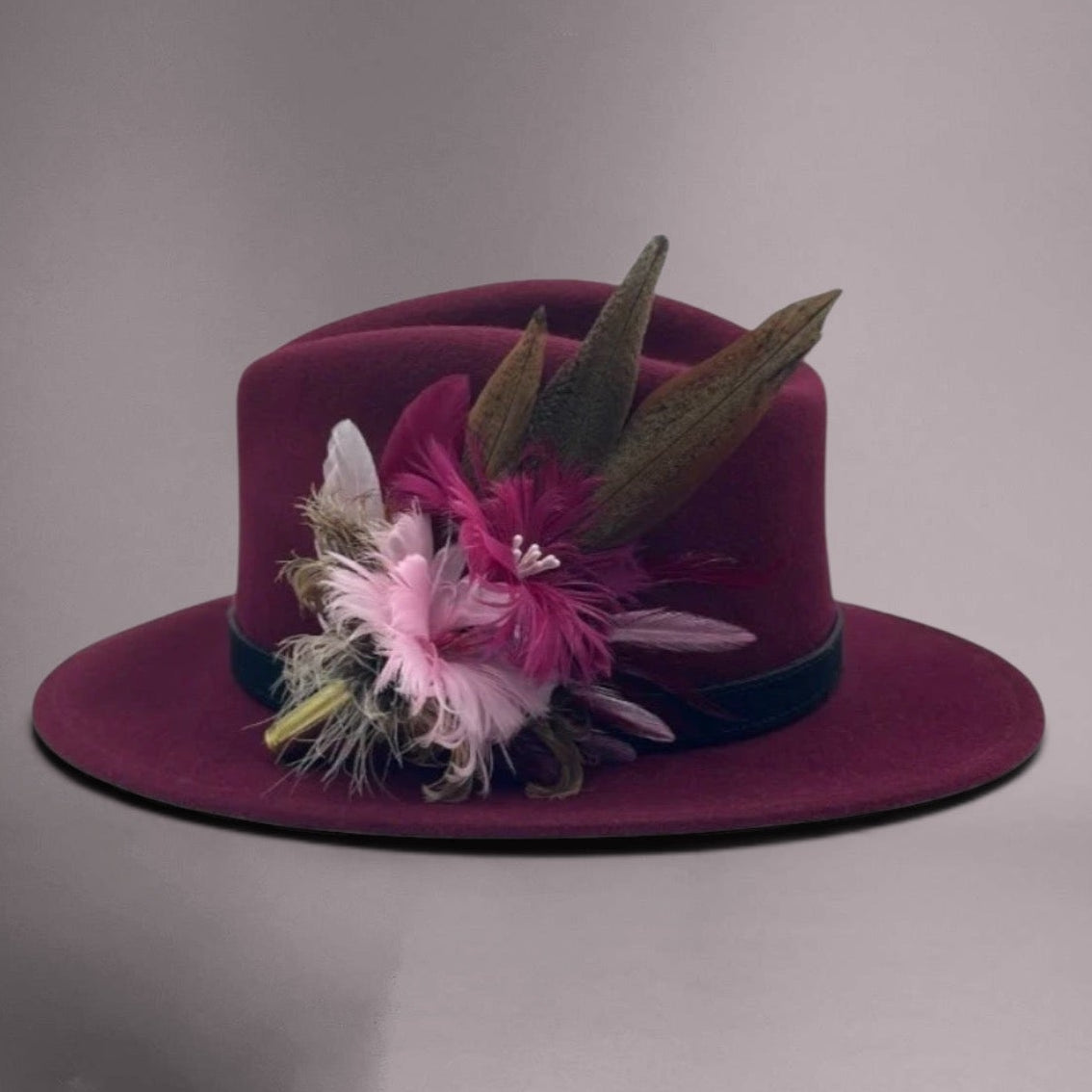 Plum, Pink & Natural Feather Hat Pin (CFP587)
