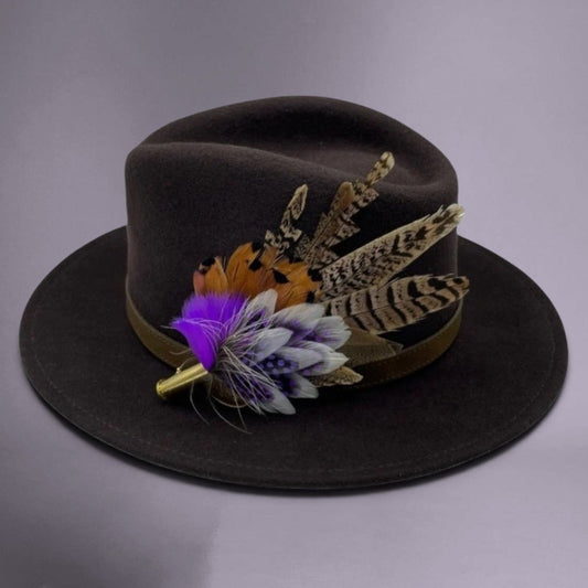 Purple & Natural Feather Hat Pin (CFP562)