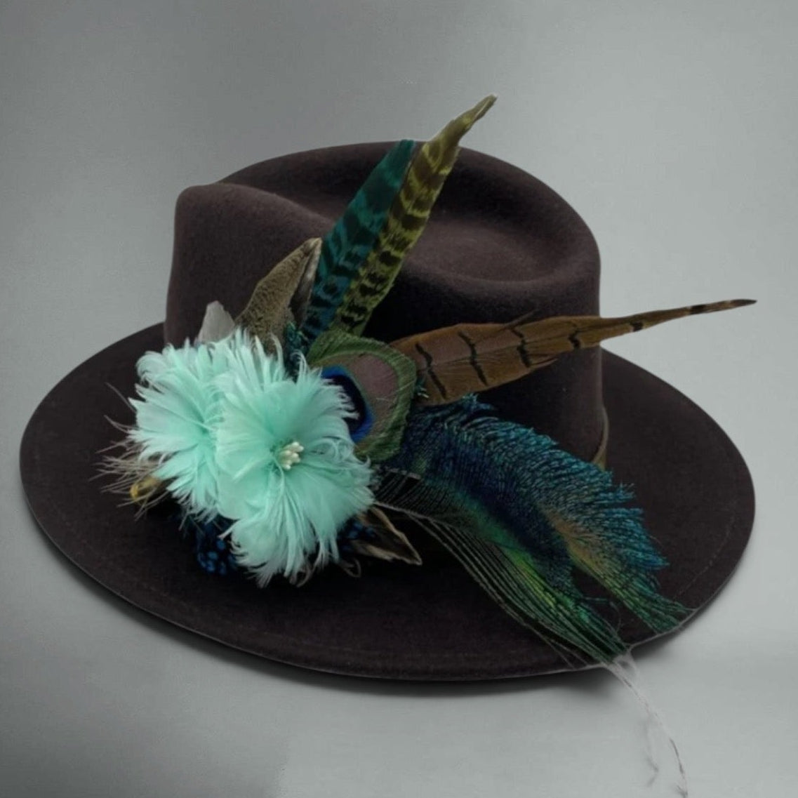 Peacock, Aqua & Turquoise Feather Hat Pin (CFP560)