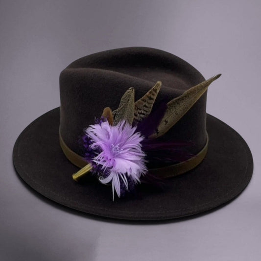 Purple Tones & Natural Feather Hat Pin (CFP547)