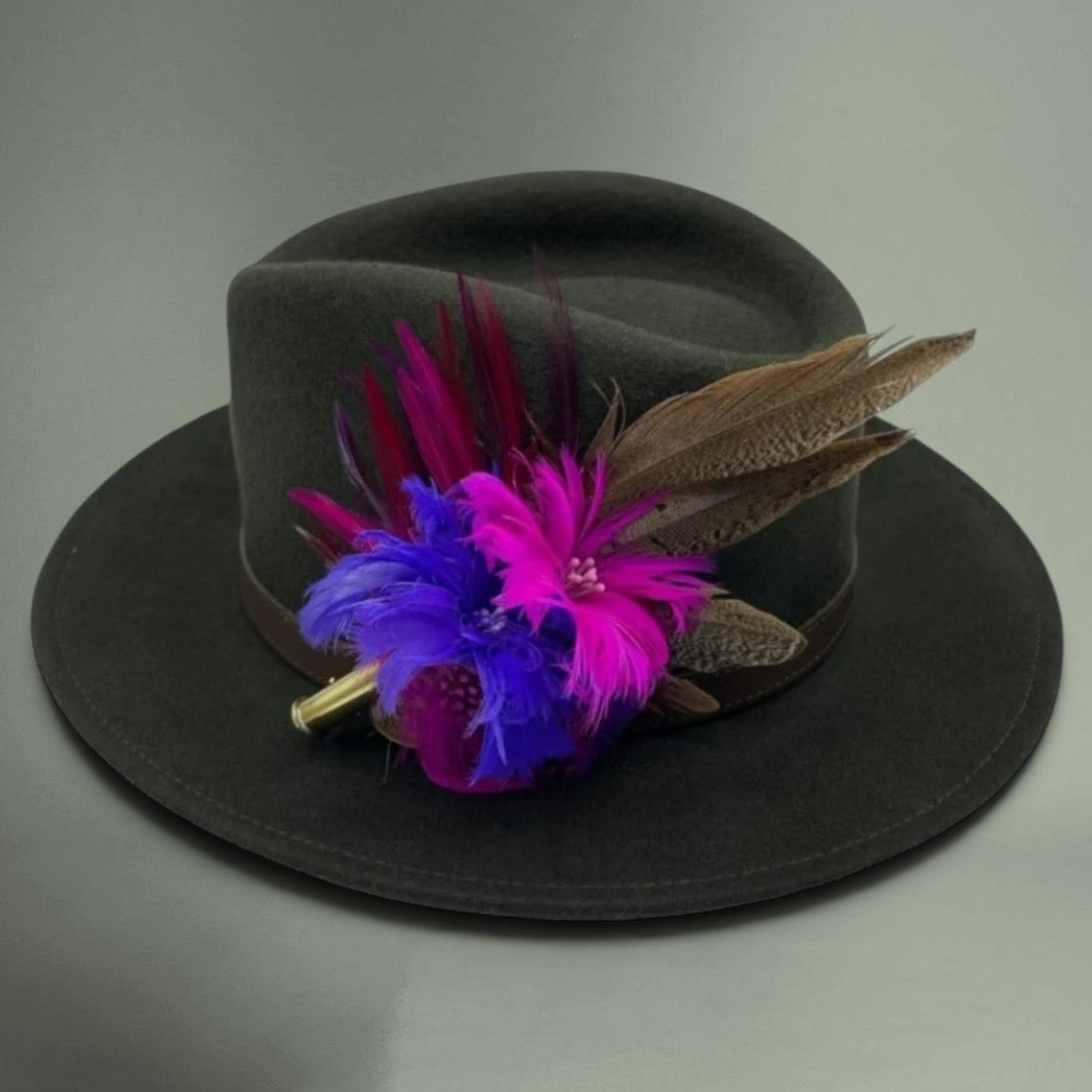 Fuchsia, Purple & Natural Feather Hat Pin (CFP546)