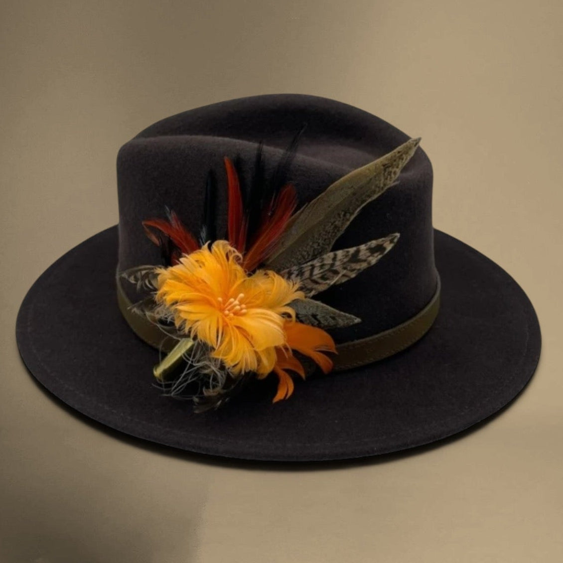Orange & Natural Feather Hat Pin (CFP542)