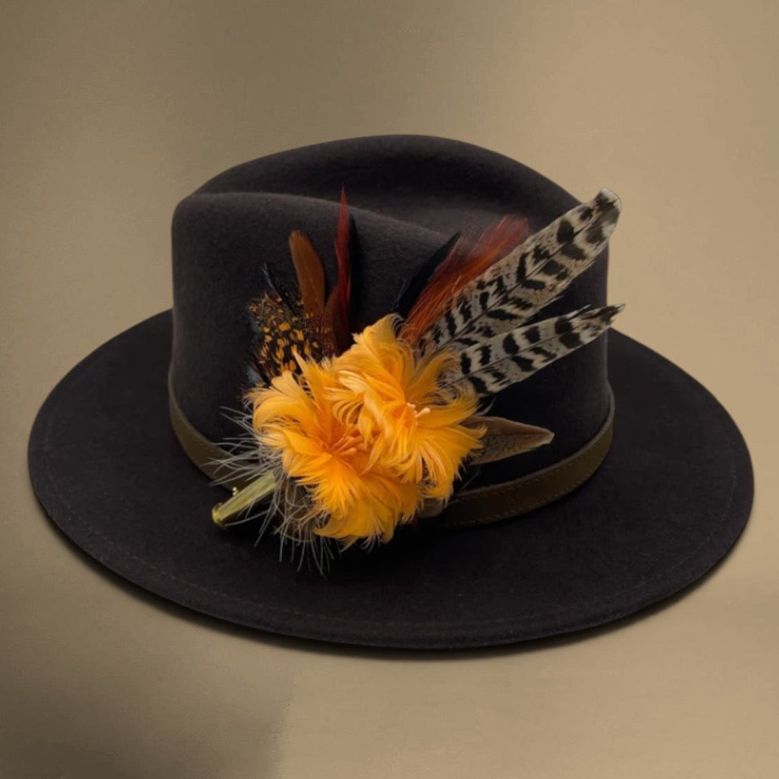 Orange & Natural Feather Hat Pin (CFP540)