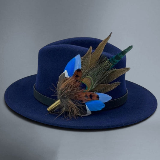 Peacock, Blue & Natural Feather Hat Pin (CFP500)