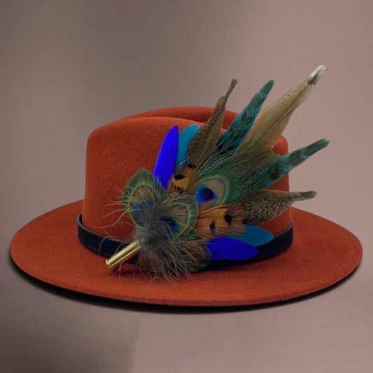 Peacock, Teal & Natural Feather Hat Pin (CFP498)