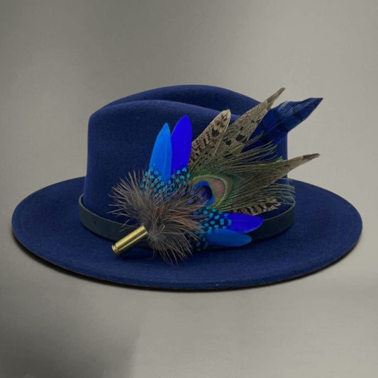 Peacock, Blue & Natural Feather hat Pin (CFP497)