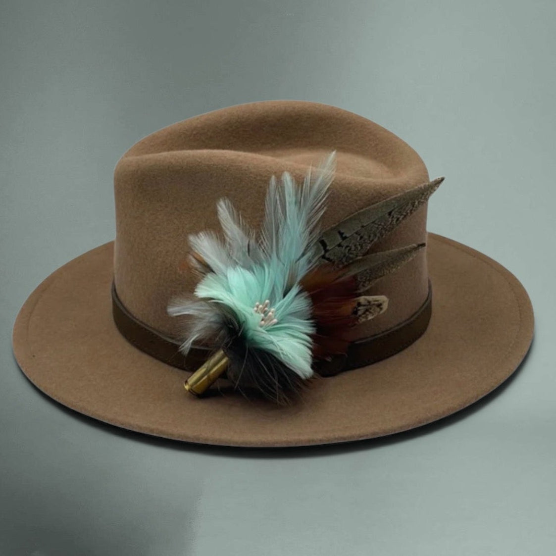 Pale Aqua & Natural Feather Hat Pin (CFP475)
