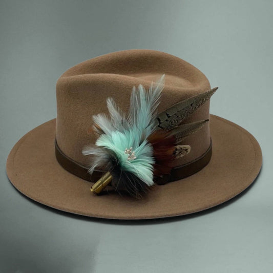 Pale Aqua & Natural Feather Hat Pin (CFP475)