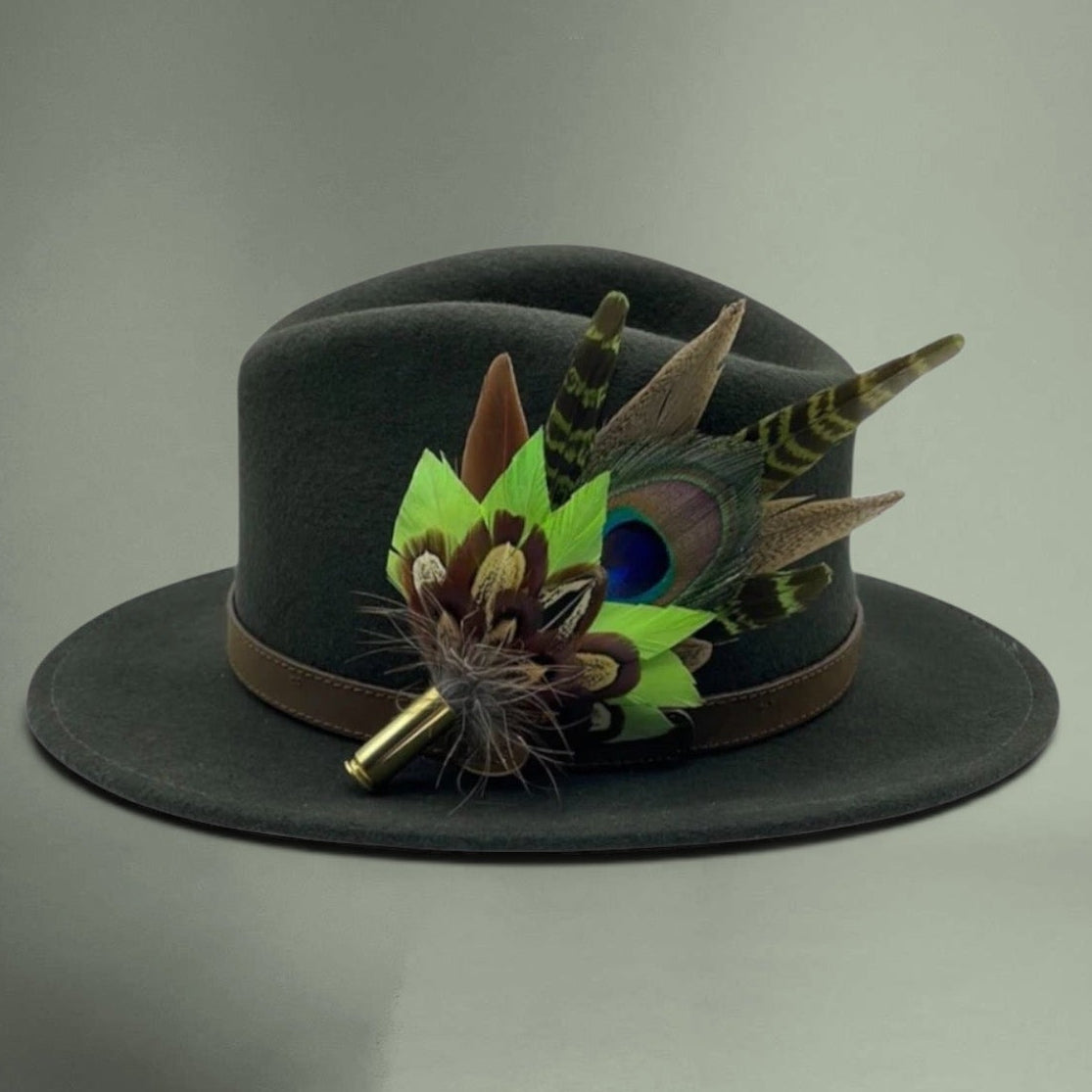 Peacock, Lime Green & Green Feather Hat Pin (CFP440)