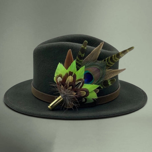 Peacock, Lime Green & Green Feather Hat Pin (CFP440)
