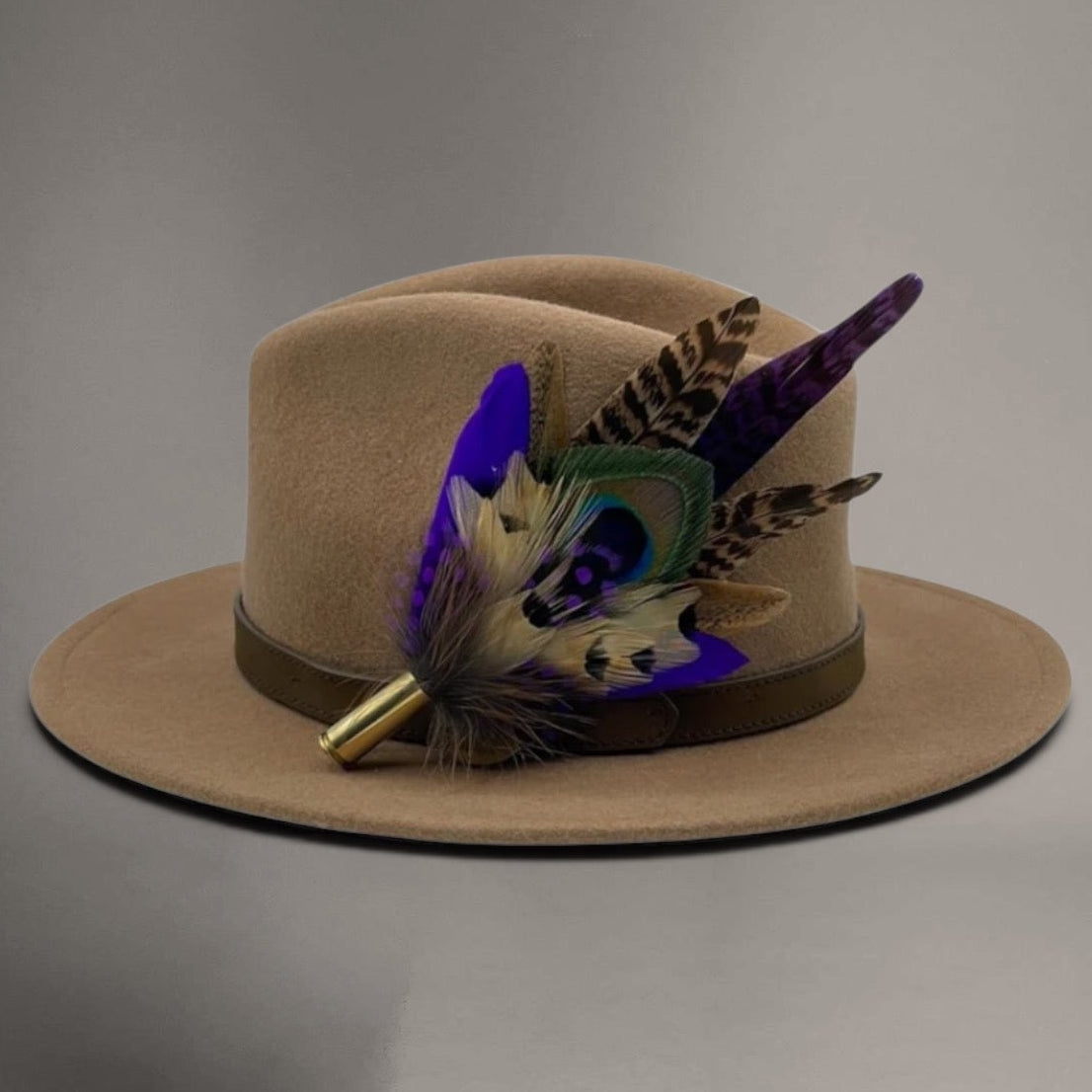 Peacock, Purple & Natural Feather Hat Pin (CFP436)