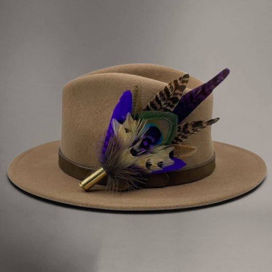 Peacock, Purple & Natural Feather Hat Pin (CFP436)