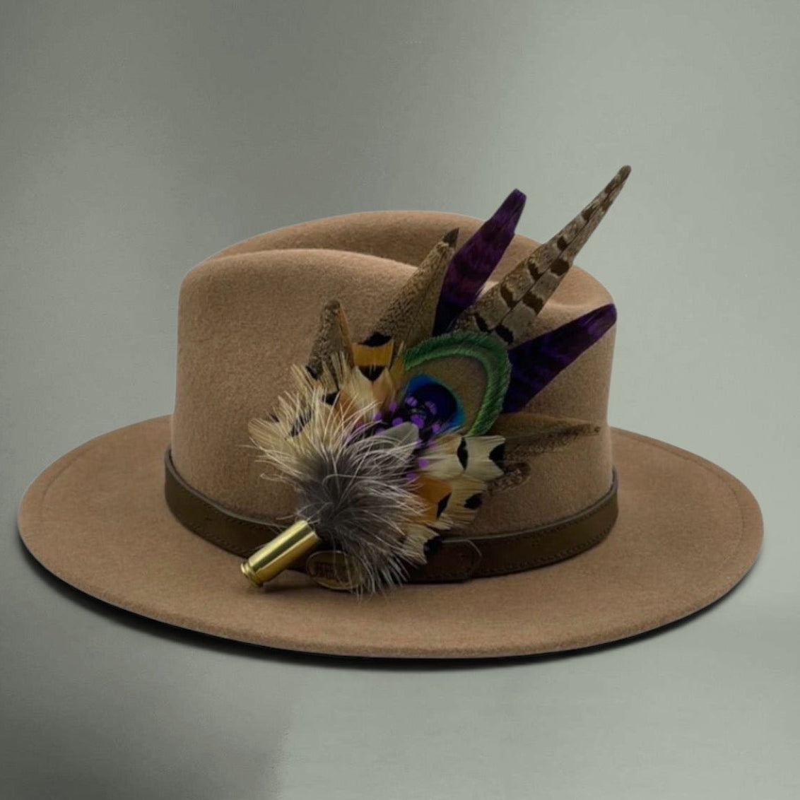 Peacock, Purple & Natural Feather Hat Pin (CFP434)