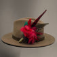 Red, Green & Natural Feather Hat Pin (CFP407)