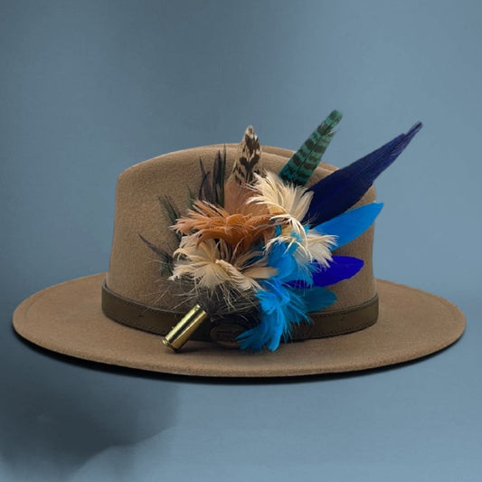 Peach, Coffee, Turquoise & Blue Feather Hat Pin (CFP405)