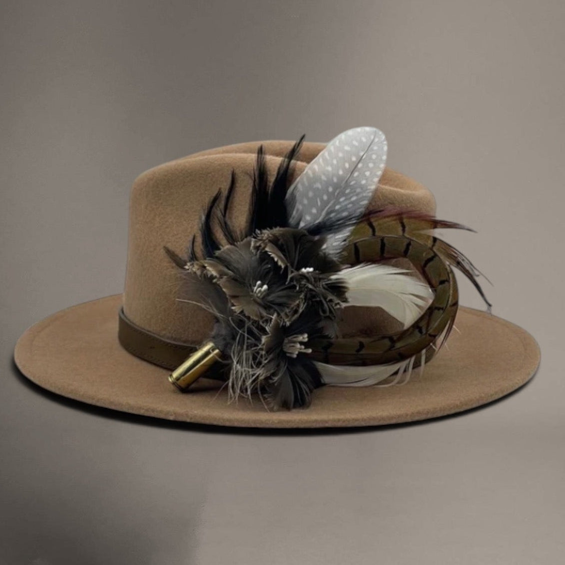 Black, White & Brown Feather Hat Pin (CFP404)
