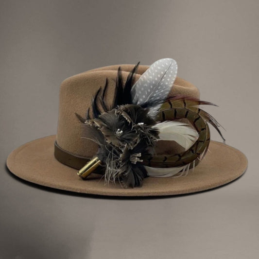Black, White & Brown Feather Hat Pin (CFP404)