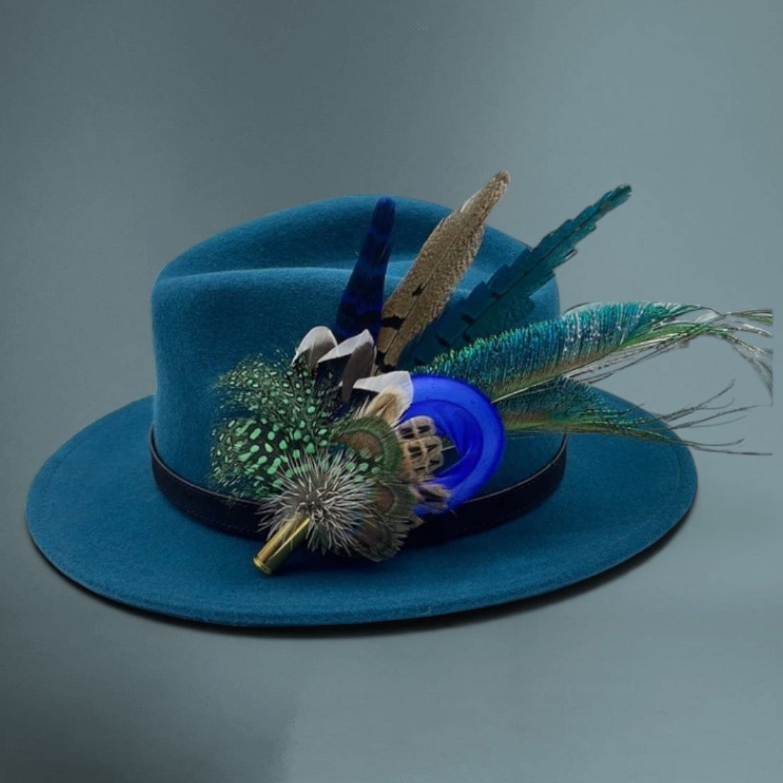 Peacock, Blue & Natural Feather Hat Pin (CFP346)