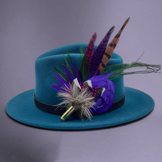 Purple, Cerise & Natural Feather Hat Pin (CFP342) REDUCED EX-DISPLAY