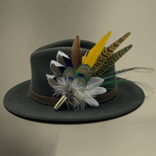 Peacock, Mustard & Natural Feather Hat Pin (CFP338)