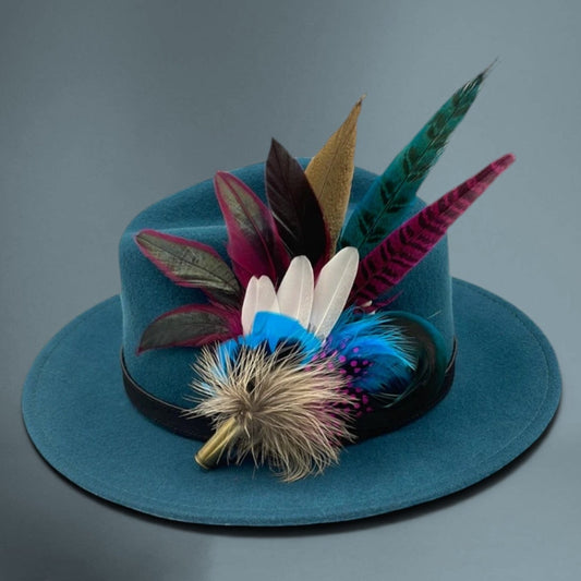 Plum, Blue, Pink & Natural Feather Hat Pin (CFP329)