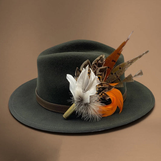 Orange & Natural Feather Hat Pin (CFP323)
