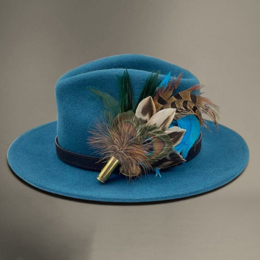 Peacock, Blue & Natural Feather Hat Pin (CFP279)- REDUCED EX-DISPLAY