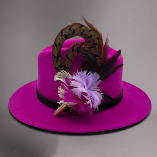Cerise, Lilac, Wine & Natural Feather Hat Pin (CFP241)