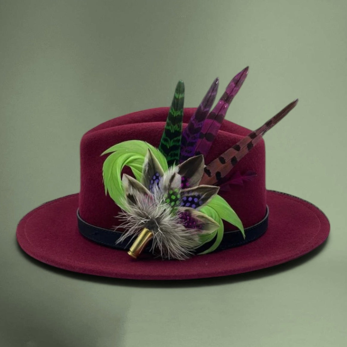 Lime. Purple, Cerise & Natural Feather hat Pin (CFP167)