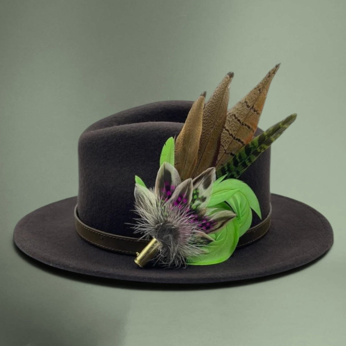 Lime Green, Cerise & Natural Feather Hat Pin (CFP166)