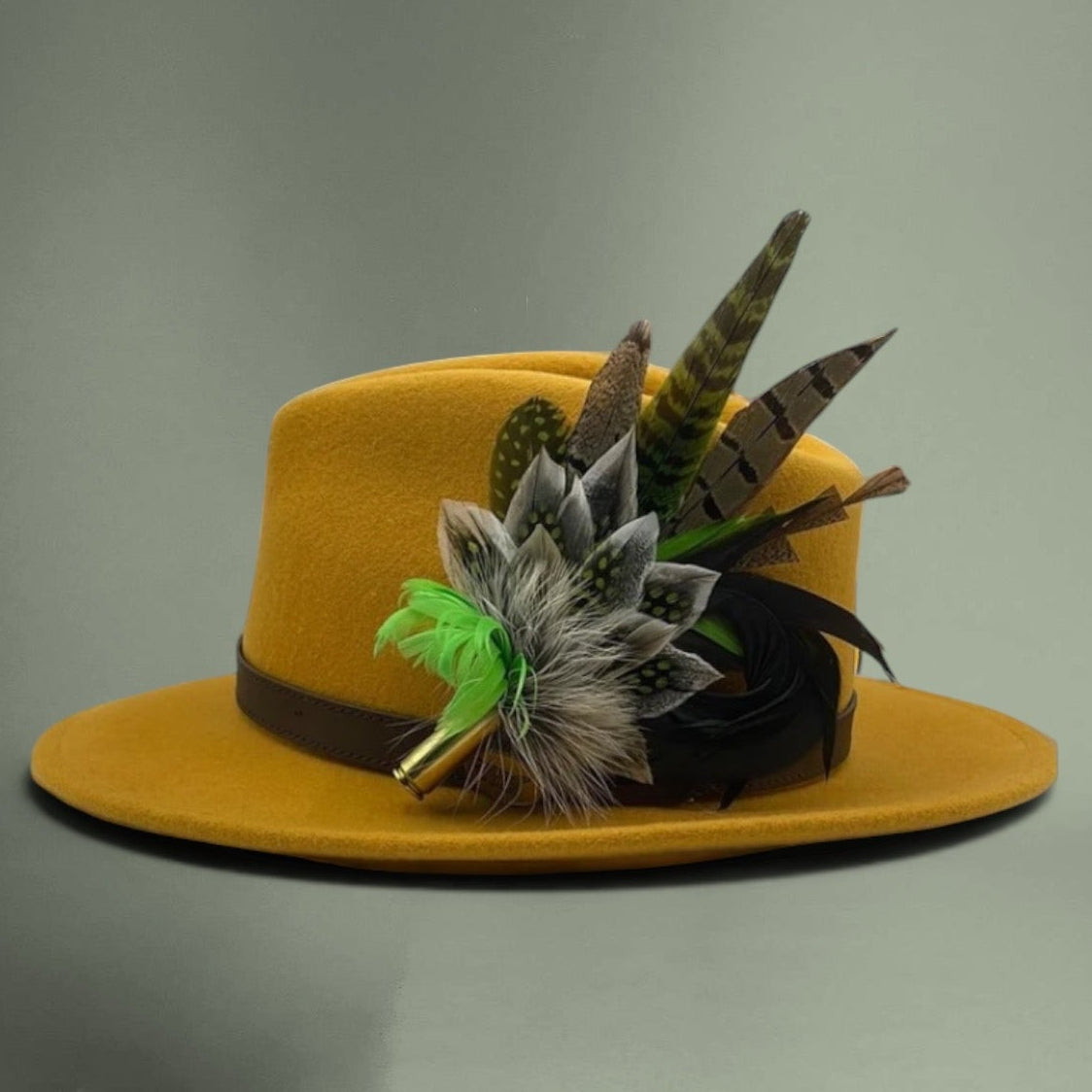 Lime Green & Natural Feather Pin (CFP140)