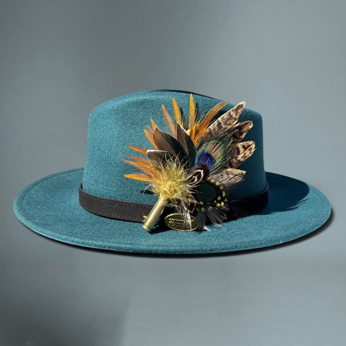 Teal, Peacock and Natural Feather Hat Pin CFP883