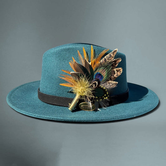 Teal, Peacock and Natural Feather Hat Pin CFP883