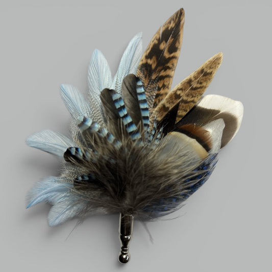 Light Blue & Natural Feather Lapel Pin CFLP265