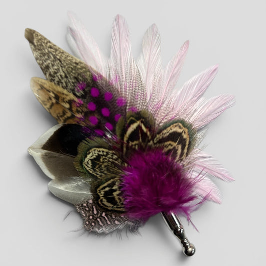 Cerise pink, Light pink & Natural Feather Lapel Pin CFLP266