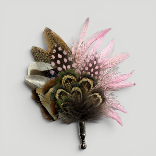 Light pink & Natural Feather Lapel Pin CFLP267