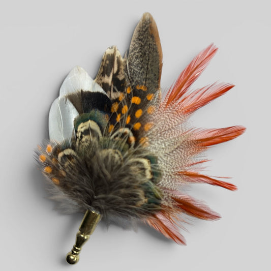 Orange & Natural Feather Lapel Pin CFLP272