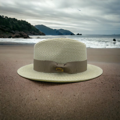 Fedora Straw Hat with Beige Ribbon Band CFSH01