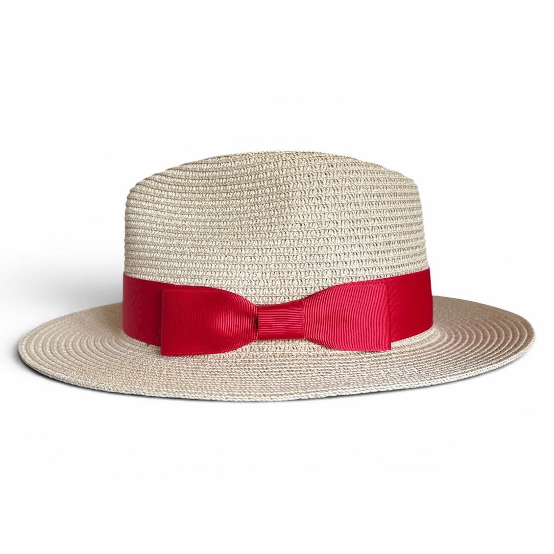 Fedora beige Straw Hat with red  Ribbon Band CFSH08